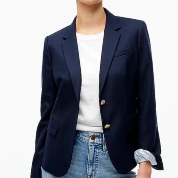 J. Crew Navy Schoolboy Blazer Jacket Wool Business Casual Office Preppy Size 4 - Picture 1 of 12